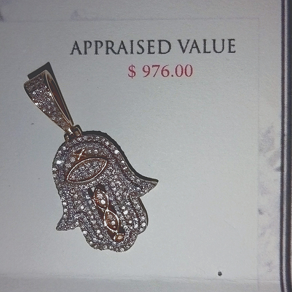 10k Gold Diamond Hamsa Pendent SI Quality H Color Diamond
